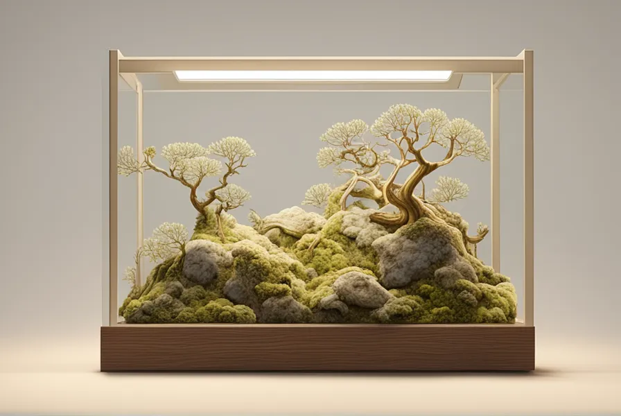 An illustration of lichen being wired to a piece of wood or stone in a terrarium.