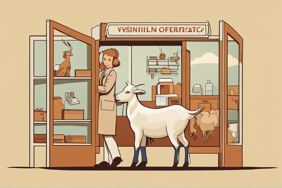 illustration of a goat visiting a veterinarian for advice.