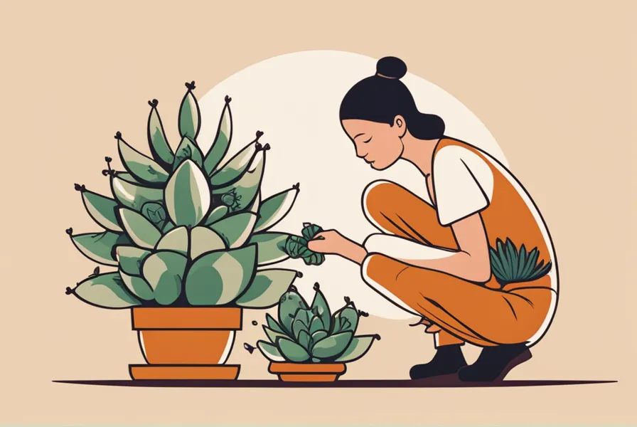 illustration of a person removing mealybugs from a succulent plant.