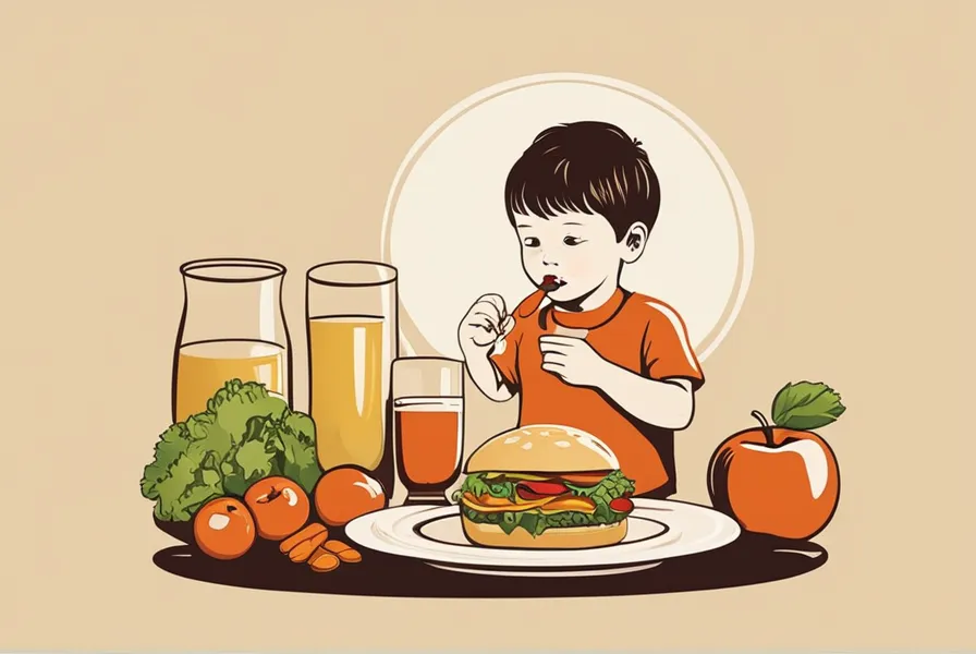 illustration of a child tasting different foods.